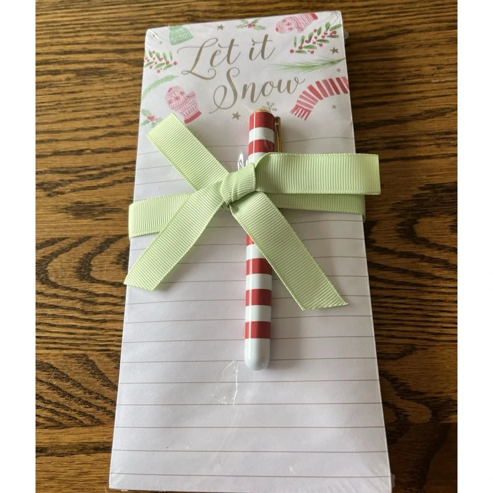 Lady Jayne Ltd Let It Snow Lined Note Pad Magnetic Pen Green Ribbon Gift Holiday